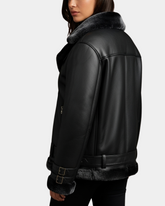 Womens Sheepskin Aviator Cross Zip Pilot Jacket Nova Black